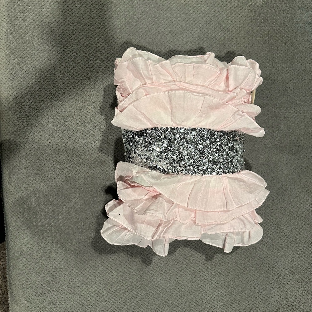 Pottery Barn Kids- Pink Ruffled Pillow with Silver Sequin Band